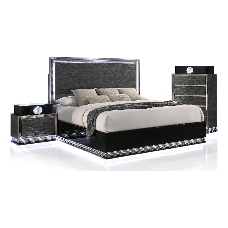 Furniture of America Elvor Solid Wood Queen 3-Piece Bedroom Set in Dark Gray