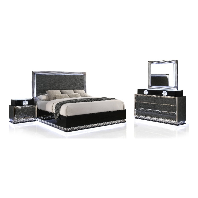 Furniture of America Elvor Solid Wood King 4-Piece Bedroom Set in Dark Gray