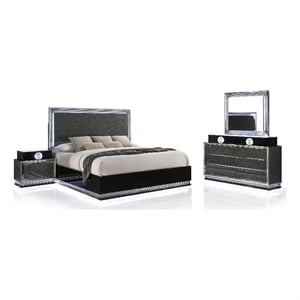 Furniture of America Elvor Solid Wood Queen 4-Piece Bedroom Set in Dark Gray