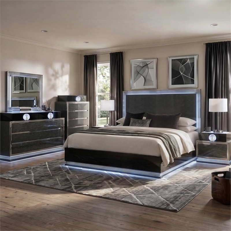 Furniture of America Elvor Solid Wood King 6-Piece Bedroom Set in Dark Gray