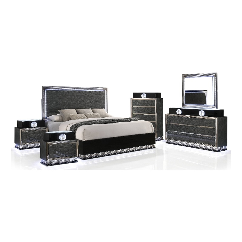 Furniture of America Elvor Solid Wood King 6-Piece Bedroom Set in Dark Gray