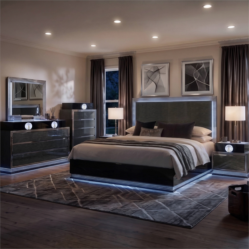 Furniture of America Elvor Solid Wood Queen 6-Piece Bedroom Set in Dark Gray