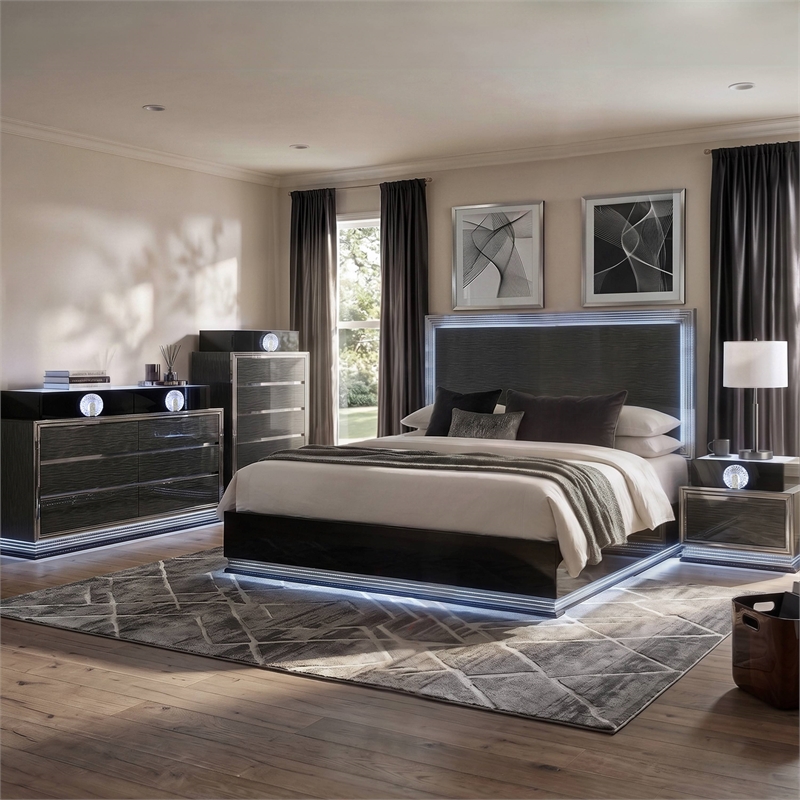 Furniture of America Elvor Solid Wood Queen 4-Piece Bedroom Set in Dark Gray