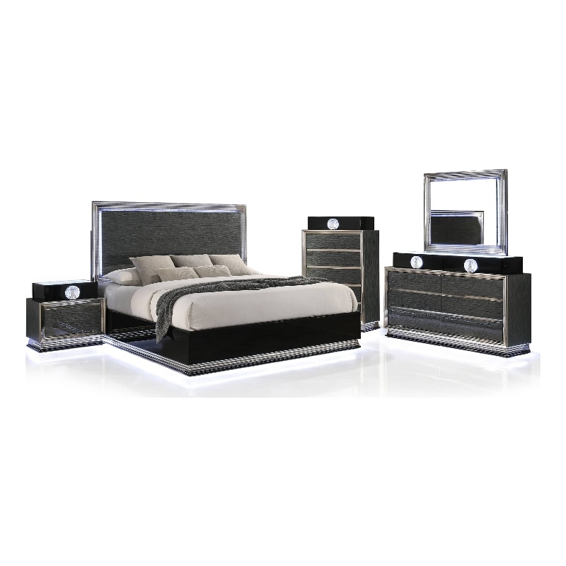 Furniture of America Elvor Solid Wood Queen 4-Piece Bedroom Set in Dark Gray
