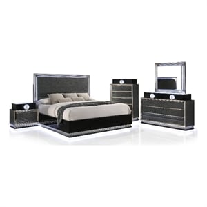 Furniture of America Elvor Solid Wood Queen 4-Piece Bedroom Set in Dark Gray