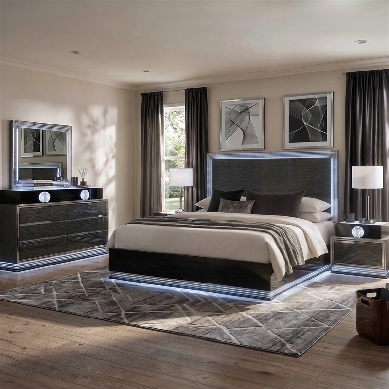 Furniture of America Elvor Solid Wood King 5-Piece Bedroom Set in Dark Gray