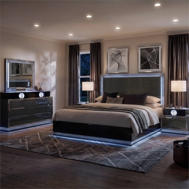 Furniture of America Elvor Solid Wood King 5-Piece Bedroom Set in Dark Gray