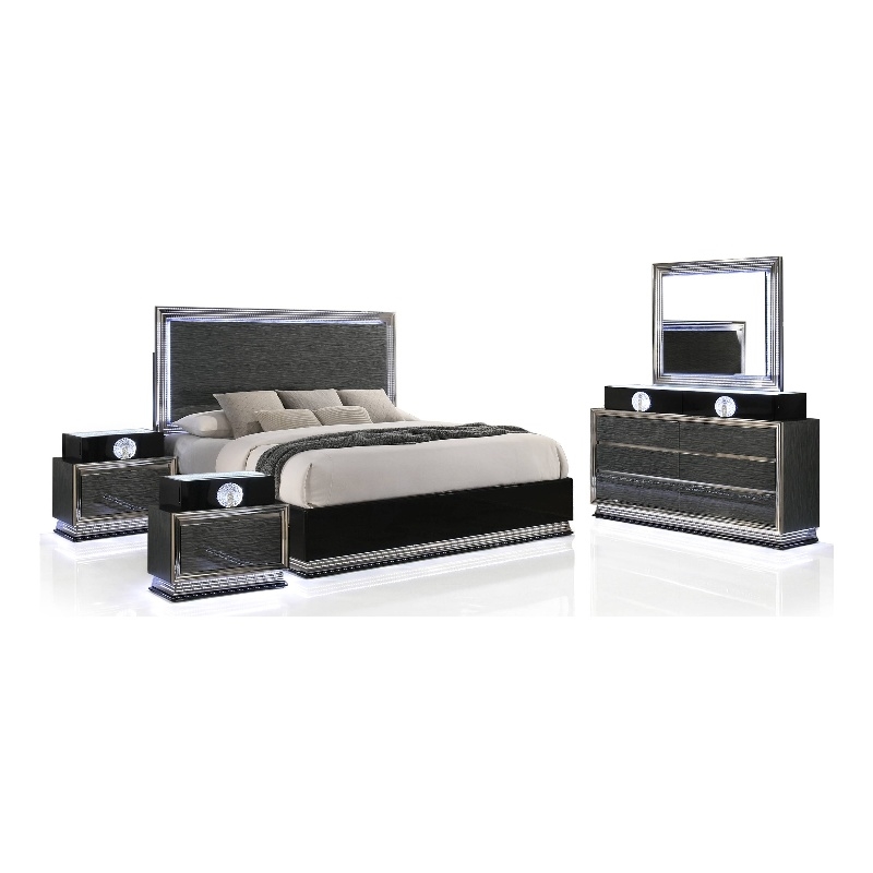 Furniture of America Elvor Solid Wood Queen 5-Piece Bedroom Set in Dark Gray
