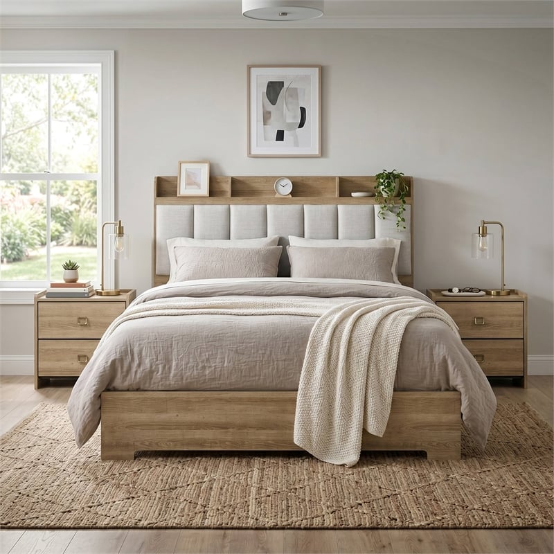 Furniture of America Valio Wood King 3-Piece Bedroom Set in Oak