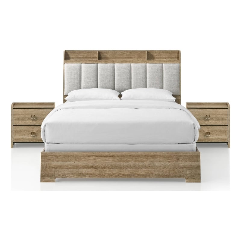 Furniture of America Valio Wood King 3-Piece Bedroom Set in Oak