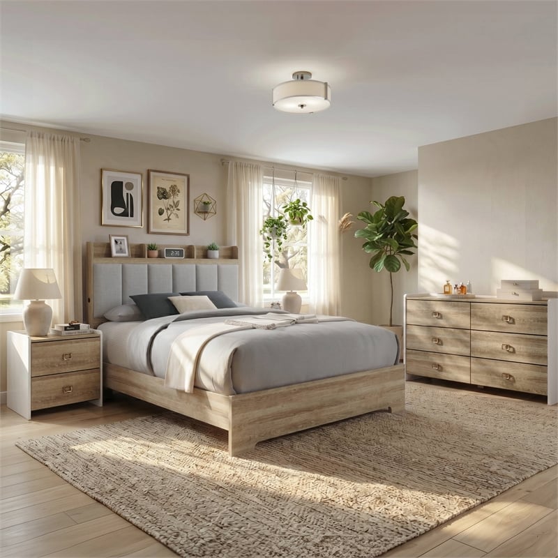 Furniture of America Valio Wood King 4-Piece Bedroom Set in Oak