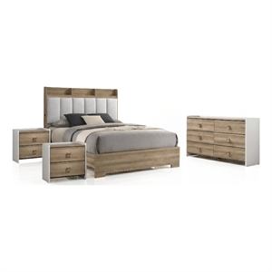 Furniture of America Valio Wood King 4-Piece Bedroom Set in Oak