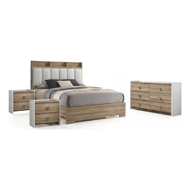 Furniture of America Valio Wood Queen 4-Piece Bedroom Set in Oak