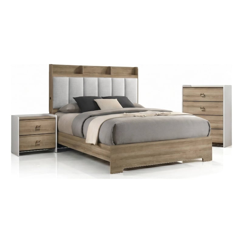 Furniture of America Valio Wood King 3-Piece Bedroom Set in Oak