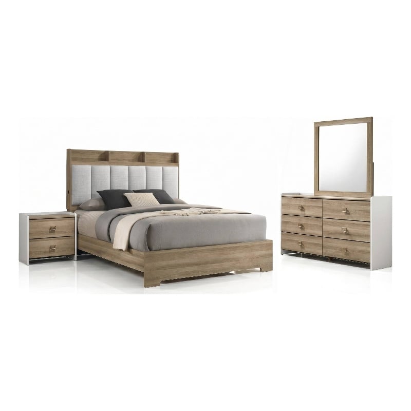 Furniture of America Valio Wood King 4-Piece Bedroom Set in Oak