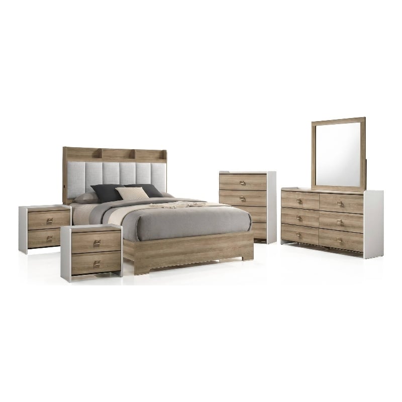 Furniture of America Valio Wood Queen 6-Piece Bedroom Set in Oak