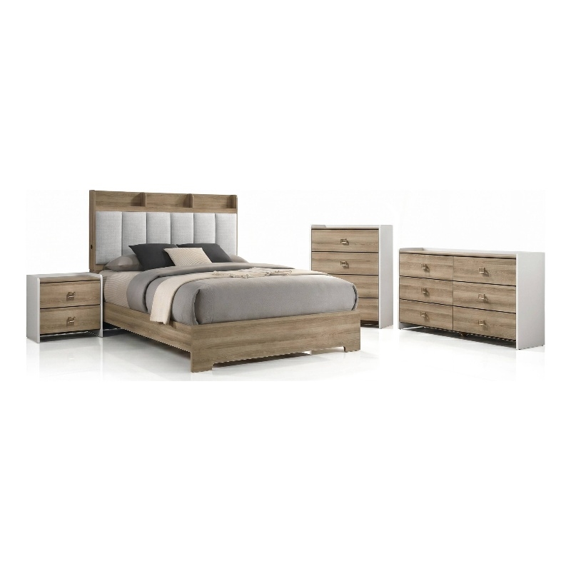 Furniture of America Valio Wood King 4-Piece Bedroom Set in Oak