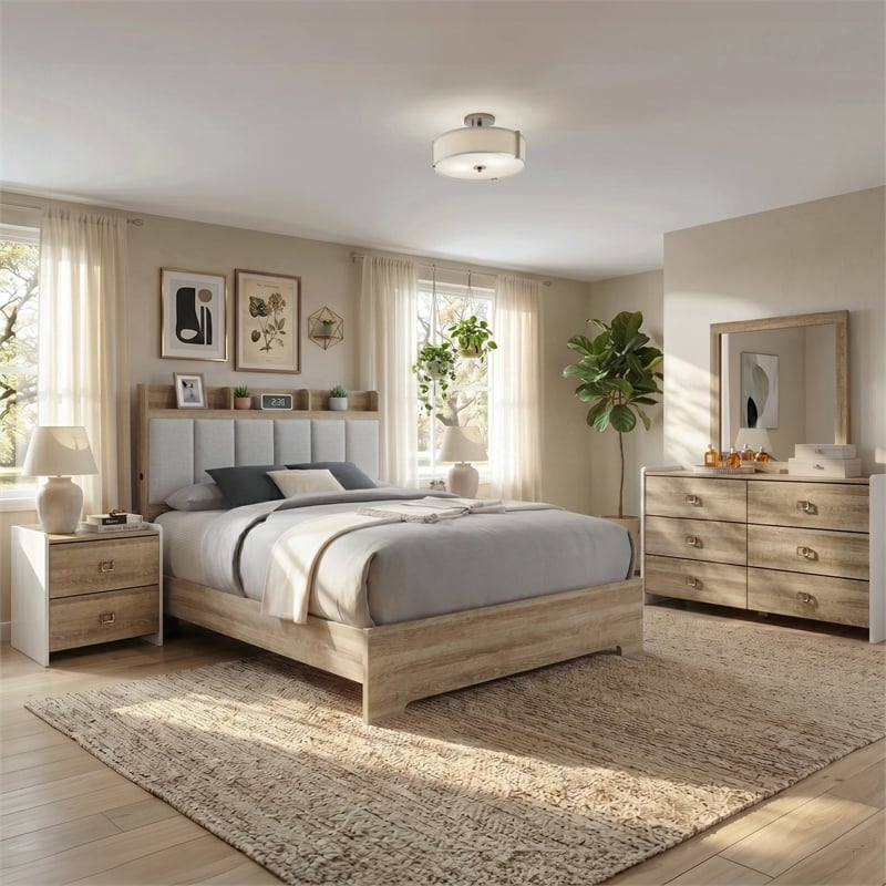 Furniture of America Valio Wood King 5-Piece Bedroom Set in Oak