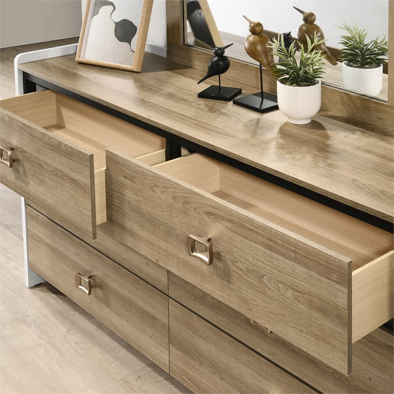 Furniture of America Valio Wood Queen 5-Piece Bedroom Set in Oak