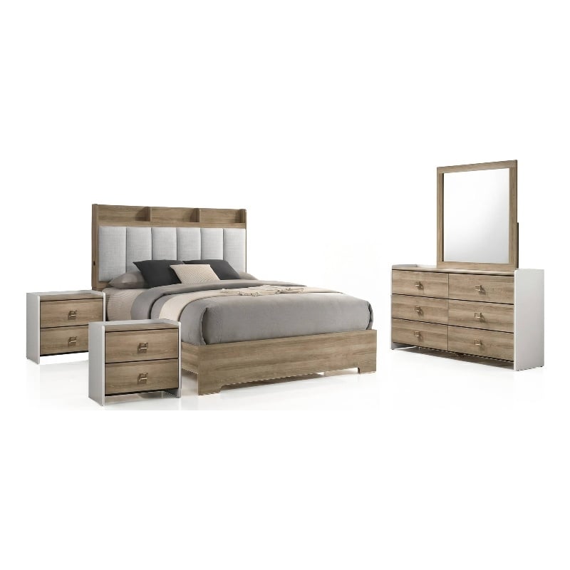 Furniture of America Valio Wood Queen 5-Piece Bedroom Set in Oak
