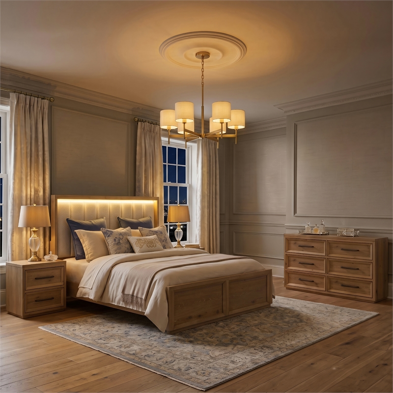 Furniture of America Tupho Solid Wood King 4-Piece Bedroom Set in Natural