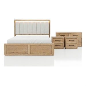 Furniture of America Tupho Solid Wood King 4-Piece Bedroom Set in Natural