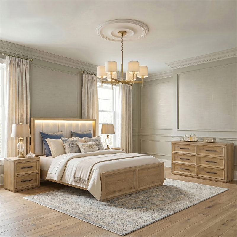 Furniture of America Tupho Solid Wood Queen 4-Piece Bedroom Set in Natural