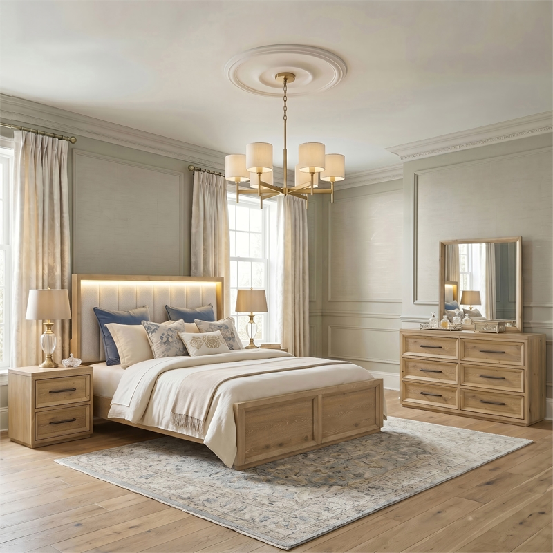 Furniture of America Tupho Solid Wood King 5-Piece Bedroom Set in Natural