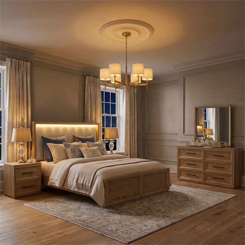 Furniture of America Tupho Solid Wood King 5-Piece Bedroom Set in Natural