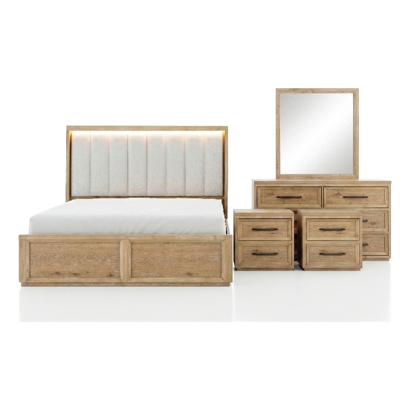 Furniture of America Tupho Solid Wood Queen 5-Piece Bedroom Set in Natural