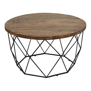 Trent Home Mango Wood Chestnut Brown/Black Coffee Table Round Geometric Design 32&quot Unassembled