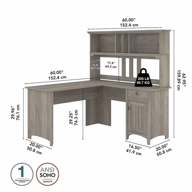 Trent Home Engineered Wood Driftwood Gray L Shaped Desk with Hutch 60