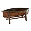 Trent Home Transitional Oval Cocktail Table with Dark Oak Base and Glass Top