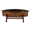 Trent Home Transitional Oval Cocktail Table with Dark Oak Base and Glass Top