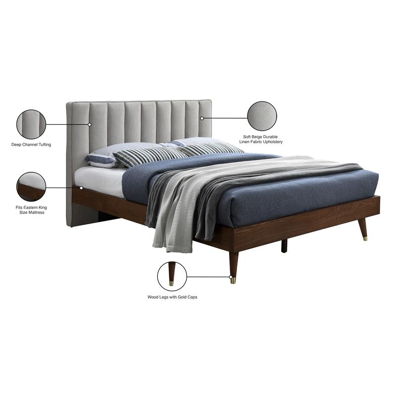 Trent Home Contemporary Beige Durable Linen Fabric King Bed