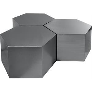 Trent Home Modular 3-Piece Modern Metal Coffee Table in Brushed Chrome