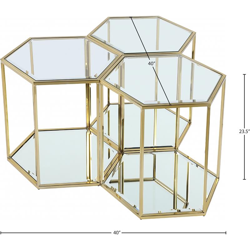 Trent Home 3-Piece Modular Stainless Steel/Glass End Table in Brushed Gold
