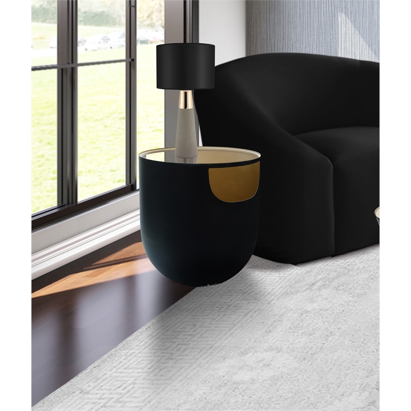 Trent Home Metal Black End Table Round Glass Top Contemporary 20