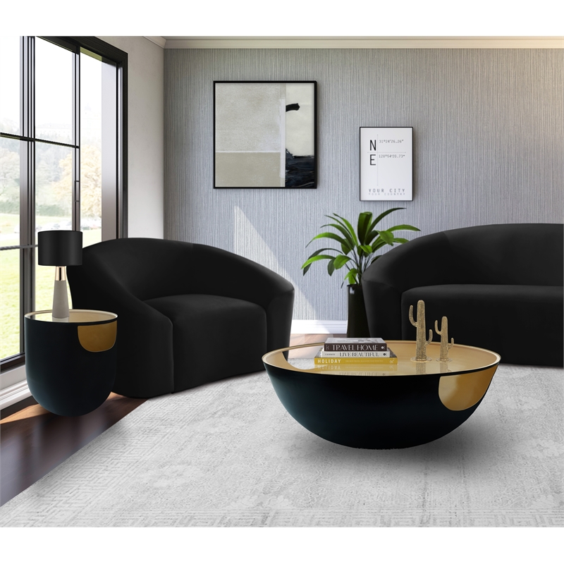 Trent Home Metal Black End Table Round Glass Top Contemporary 20