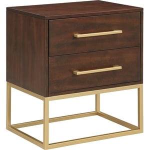 Trent Home Contemporary Wood Night Stand in Dark Cherry/Brushed Gold