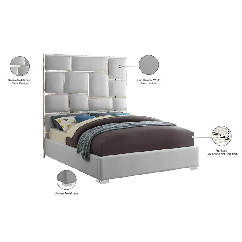 Trent Home Contemporary Solid Wood and Faux Leather Queen Bed in White