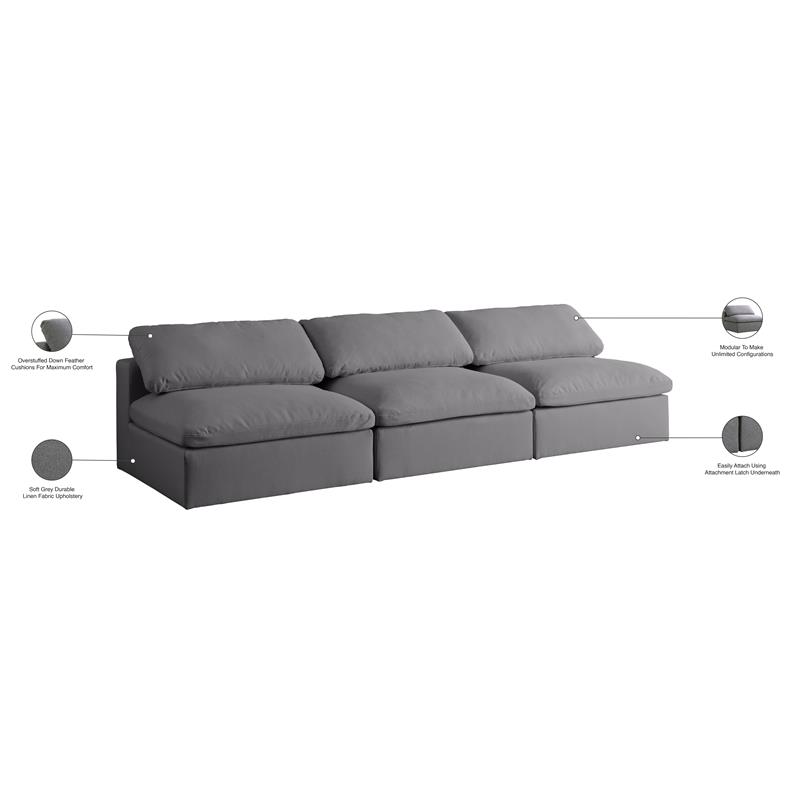 Trent Home Contemporary Deluxe Gray Linen Fabric Modular Armless Sofa
