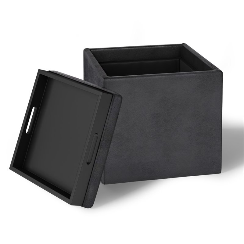 Trent Home Faux Air Leather Cube Storage Ottoman in Black