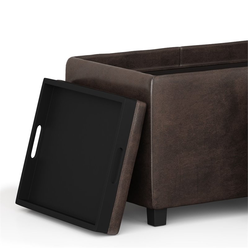 Trent Home Faux Air Leather Storage Ottoman in Distressed Brown