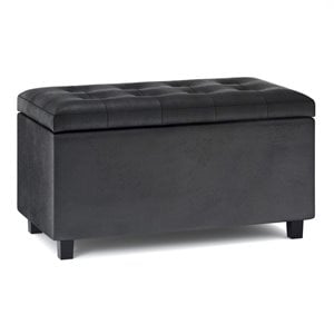 Trent Home 34&quot Transitional Rectangle Ottoman in Black Faux Leather
