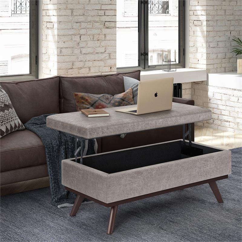 Trent Home Faux Leather Distressed Grey Ottoman Rectangular Lift Top 42