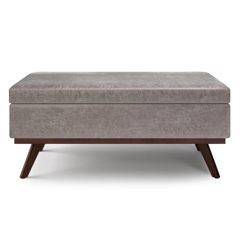 Trent Home Faux Leather Distressed Grey Ottoman Rectangular Lift Top 42
