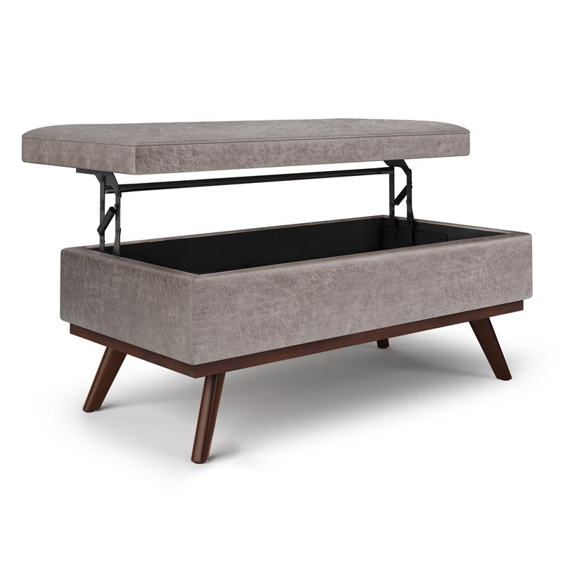 Trent Home Faux Leather Distressed Grey Ottoman Rectangular Lift Top 42