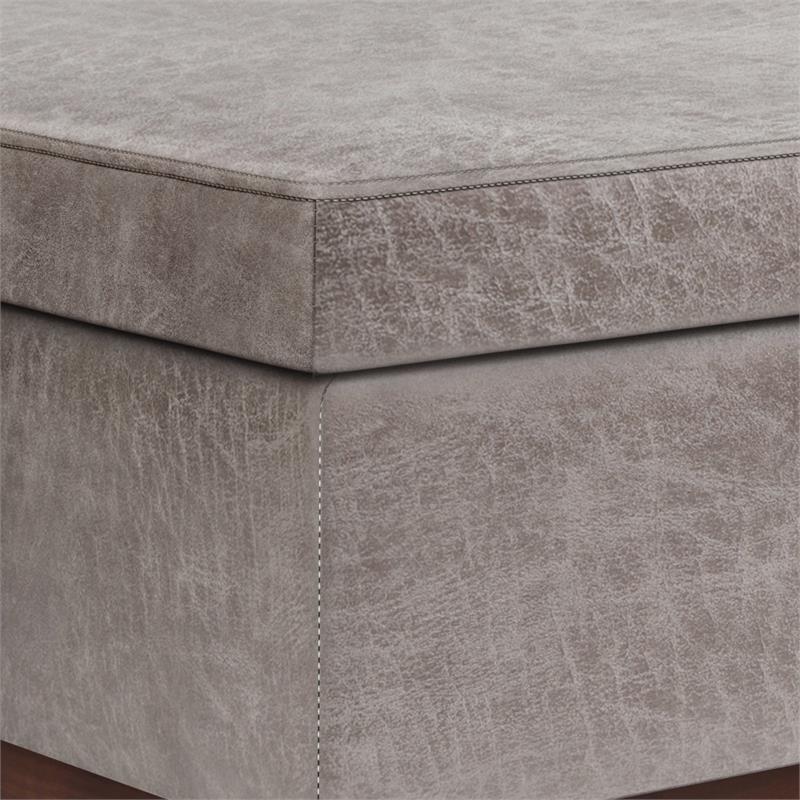 Trent Home Faux Leather Distressed Grey Ottoman Rectangular Lift Top 42