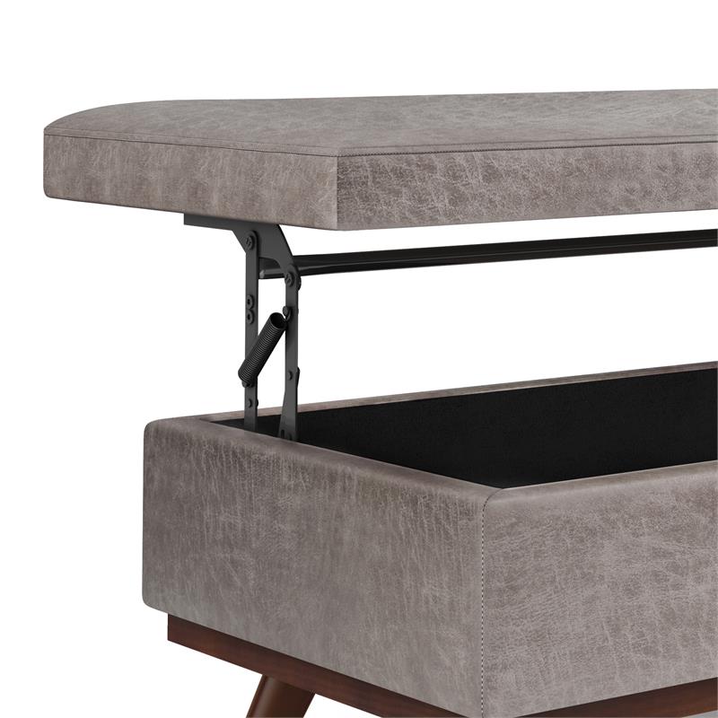 Trent Home Faux Leather Distressed Grey Ottoman Rectangular Lift Top 42